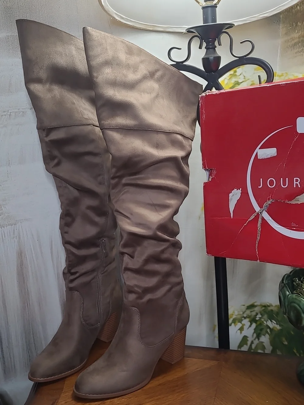 New in box! Journee Kaison Womens 8.5 Wide Calf Taupe Slouch Over the Knee Boots
